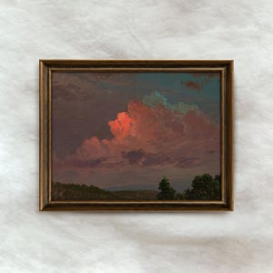Moody Cloud Painting | Vintage Red Sunset Wall Art | Country Landscape Home Decor | Mailed Print