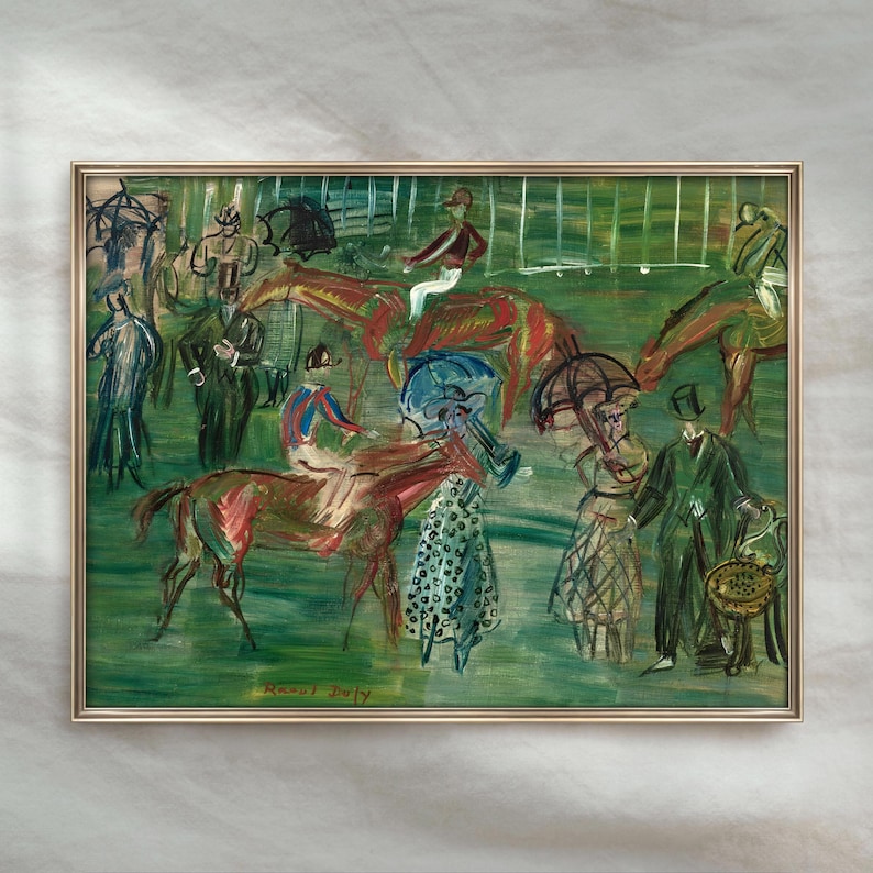Vintage Horse Race Painting | Antique Equestrian Artwork | Muted Race Day Sporting Wall Decor | Mailed Print Bild 5
