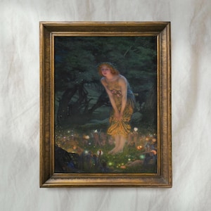 Vintage Fairy Painting | Antique Whimsical Fantasy Artwork | Moody Cottagecore Wall Decor | Victorian Magical Art | Mailed Print