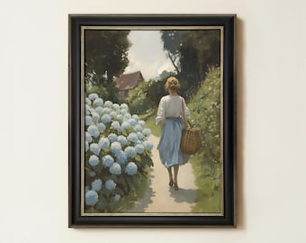 Blue Hydrangea Painting | Romantic Floral Wall Art | Countryside Farmhouse Home Decor | Antique Botanical Artwork | Mailed Print