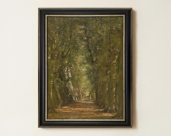 Vintage Woodland Oil Painting | French Nature Landscape Artwork | Rustic Forest Path Wall Decor | Framed Art