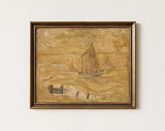 Vintage Fishing Boat Painting | Antique Nautical Artwork | Rustic Maritime Wall Decor | Mailed Print