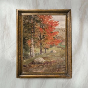 Autumn Landscape Painting | Vintage Fall Trees Decor | Antique Countryside Wall Art | Mailed Print