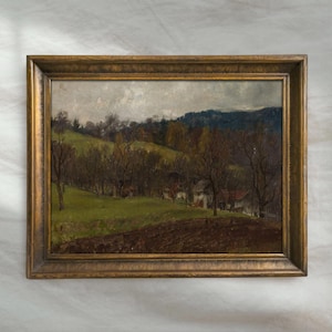 Vintage Autumn Landscape Painting | Antique Countryside Fall Wall Art | Rustic Farmhouse Forest Decor | Mailed Print