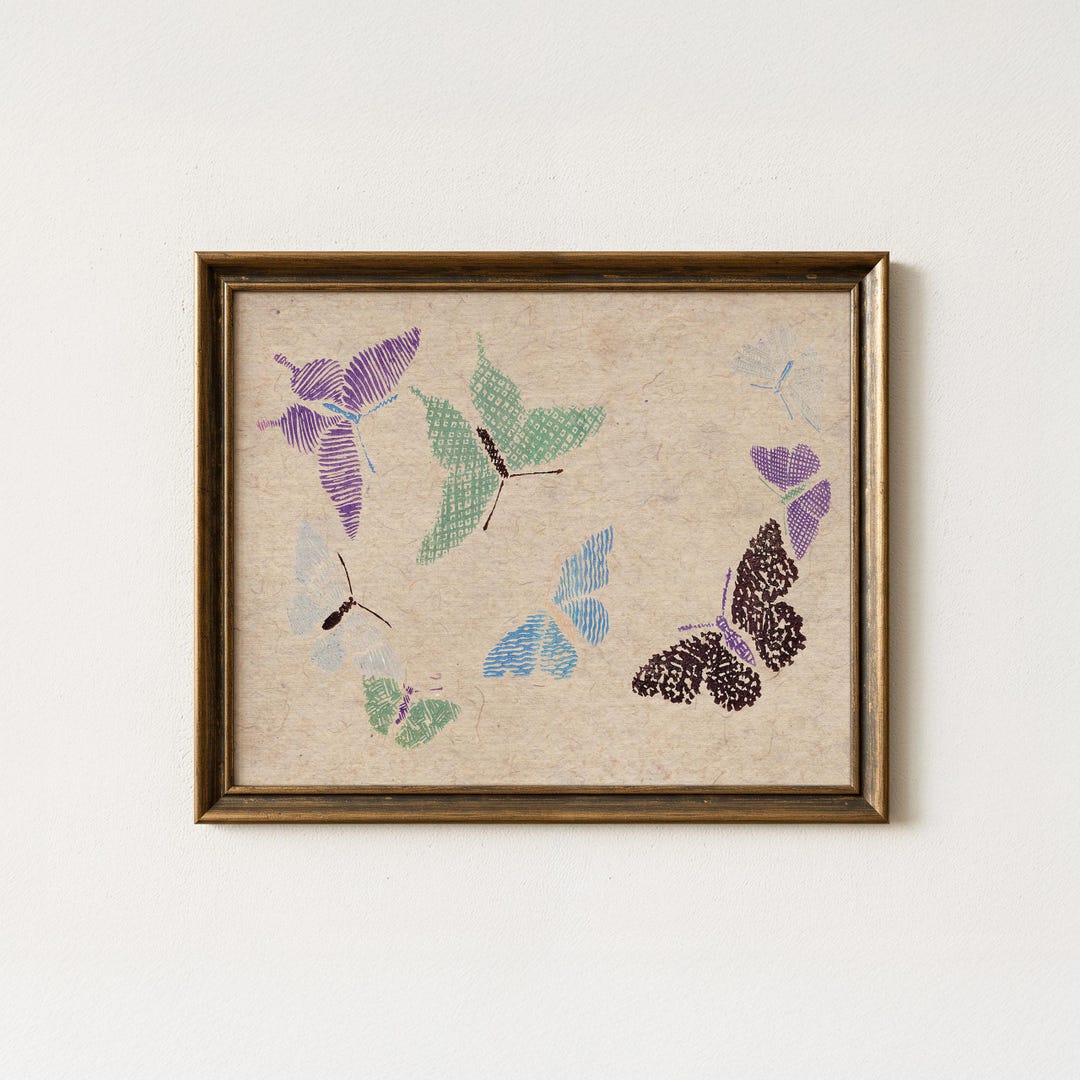 Vintage Colorful Butterfly Painting | Antique Botanical Wall Decor ...
