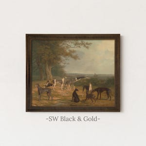 Vintage Greyhound Dog Painting | Antique Animal Artwork | Rustic Farmhouse Wall Decor | Framed Art SW Black Gold