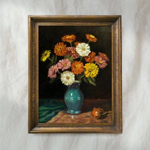 Vibrant Flower Vase Painting | Vintage Bouquet Still Life Wall Art | Antique Botanical Floral Decor | Mailed Print