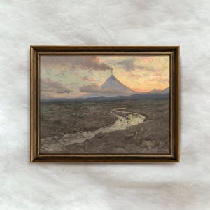 Vintage Volcano Painting | Rustic Mountain Artwork | Volcanic Landscape Wall Art | Mailed Print