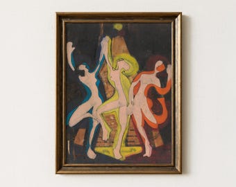 Vintage Abstract Dancer Painting | Antique Modern Figure Artwork | Colorful Expressionist Wall Decor | Mailed Print
