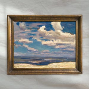 Coastal Seascape Oil Painting | Vintage Beach Landscape Wall Art | Antique Seaside Ocean Decor | Mailed Print