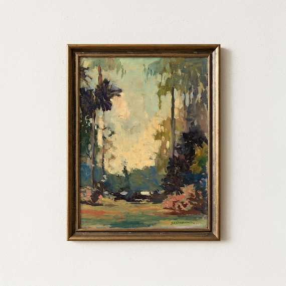 Vintage Woodland Painting | Rustic Landscape Forest Wall Art | Antique Cottagecore Artwork | Mailed Print