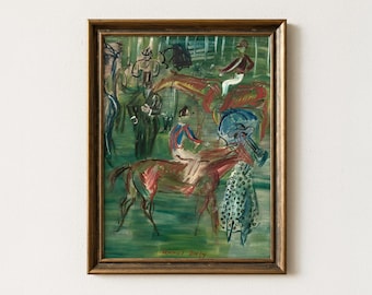 Vintage Equestrian Painting | Antique Abstract Horse Wall Art | Mailed Print