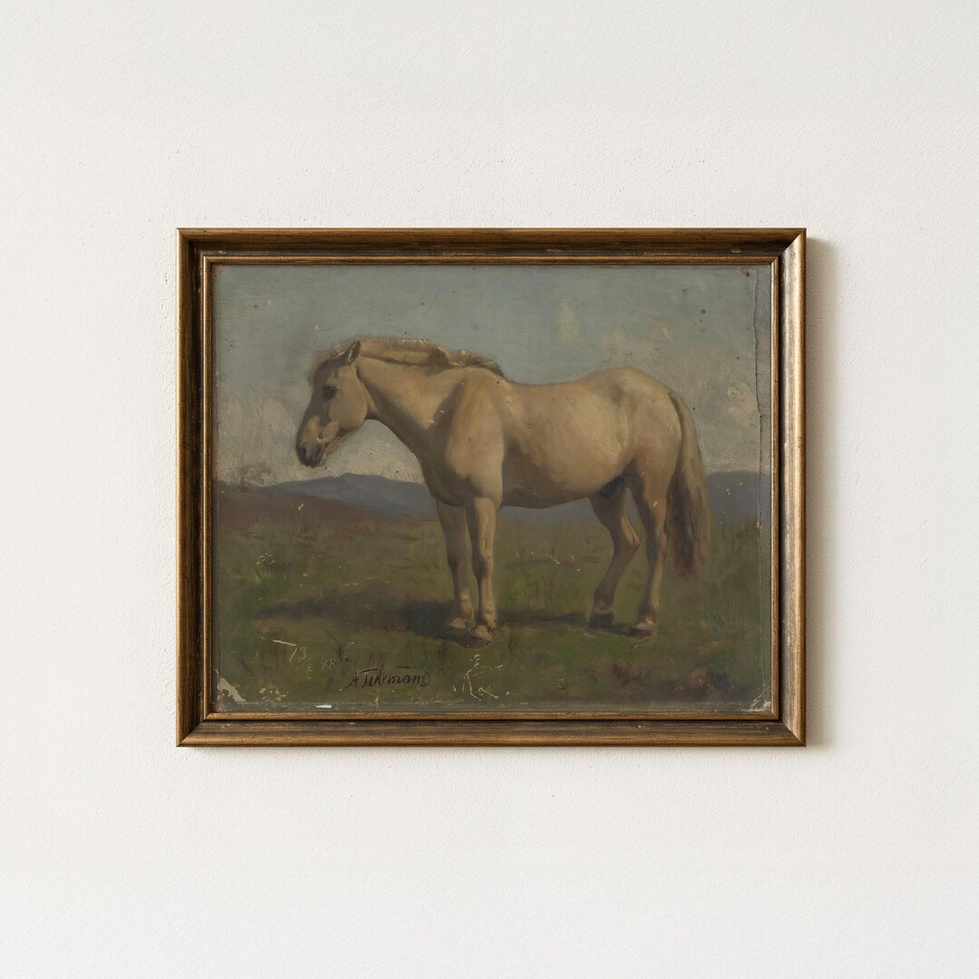 Vintage Horse Painting | Antique Equestrian Wall Art | Rustic Farmhouse ...