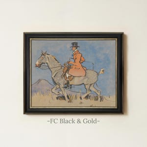 Vintage Equestrian Rider Painting | Antique Horse Artwork | Rustic Watercolor Wall Decor | Framed Art FC Black & Gold