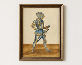Vintage Medieval Knight Sword Painting | Fantasy Warrior Artwork | Antique Gothic Castle Decor | Mailed Print