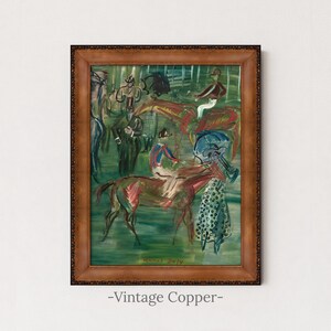 Vintage Equestrian Painting | Antique Abstract Horse Wall Art | Framed Art Vintage Copper