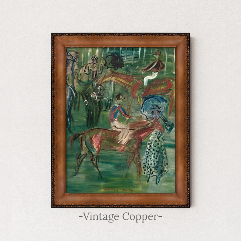 Vintage Equestrian Painting | Antique Abstract Horse Wall Art | Framed Art Vintage Copper