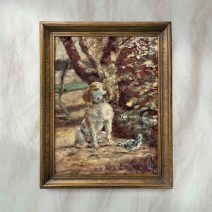Vintage Hunting Dog Painting | Foxhound and Chicken Wall Art | Antique Rustic Cabin Home Decor | Mailed Print