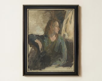 Vintage Woman Portrait Painting | Rustic Farmhouse Wall Art | Antique Female Decor | Mailed Print