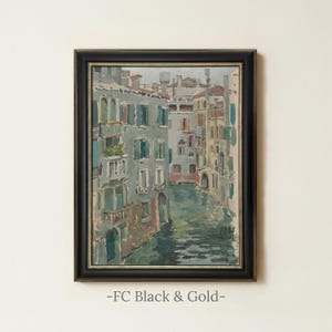Vintage Venice Canal Painting | Antique European Wall Art | Italian Landscape Home Decor | Framed Art FC Black & Gold