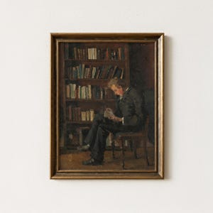 Vintage Reading Painting | Antique Library Wall Art | Rustic Interior Home Decor | Mailed Print image 1