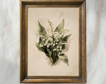 Lily of the Valley Painting | Antique French Floral Wall Art | Neutral Botanical Home Decor | Mailed Print