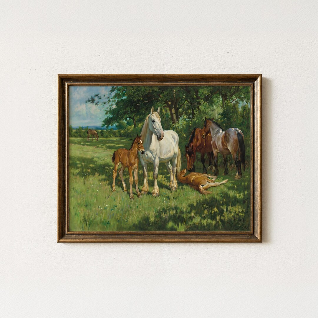 Vintage Horse Painting | Antique Equestrian Family Wall Decor ...