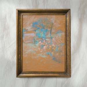 Vintage Pastel Landscape Painting | Muted Tree Meadow Artwork | Impressionist Country Field Decor | Mailed Print