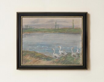 Watercolor Ducks Painting | Vintage Geese Nursery Wall Art | Antique Kids Room Decor | Mailed Print