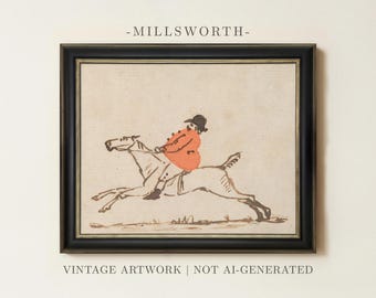 Vintage Huntsman Drawing | Fox Hunting Equestrian Art | Antique Horse Rider Wall Decor | Classic English Sporting Print | Framed Art