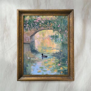 Monet Style Pastel Duck Painting | Impressionist Cottage Water Lily Artwork | French Country Wall Decor | Mailed Print