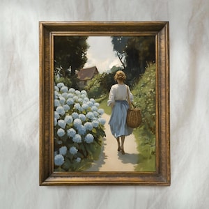 Blue Hydrangea Painting | Romantic Floral Wall Art | Countryside Farmhouse Home Decor | Antique Botanical Artwork | Mailed Print