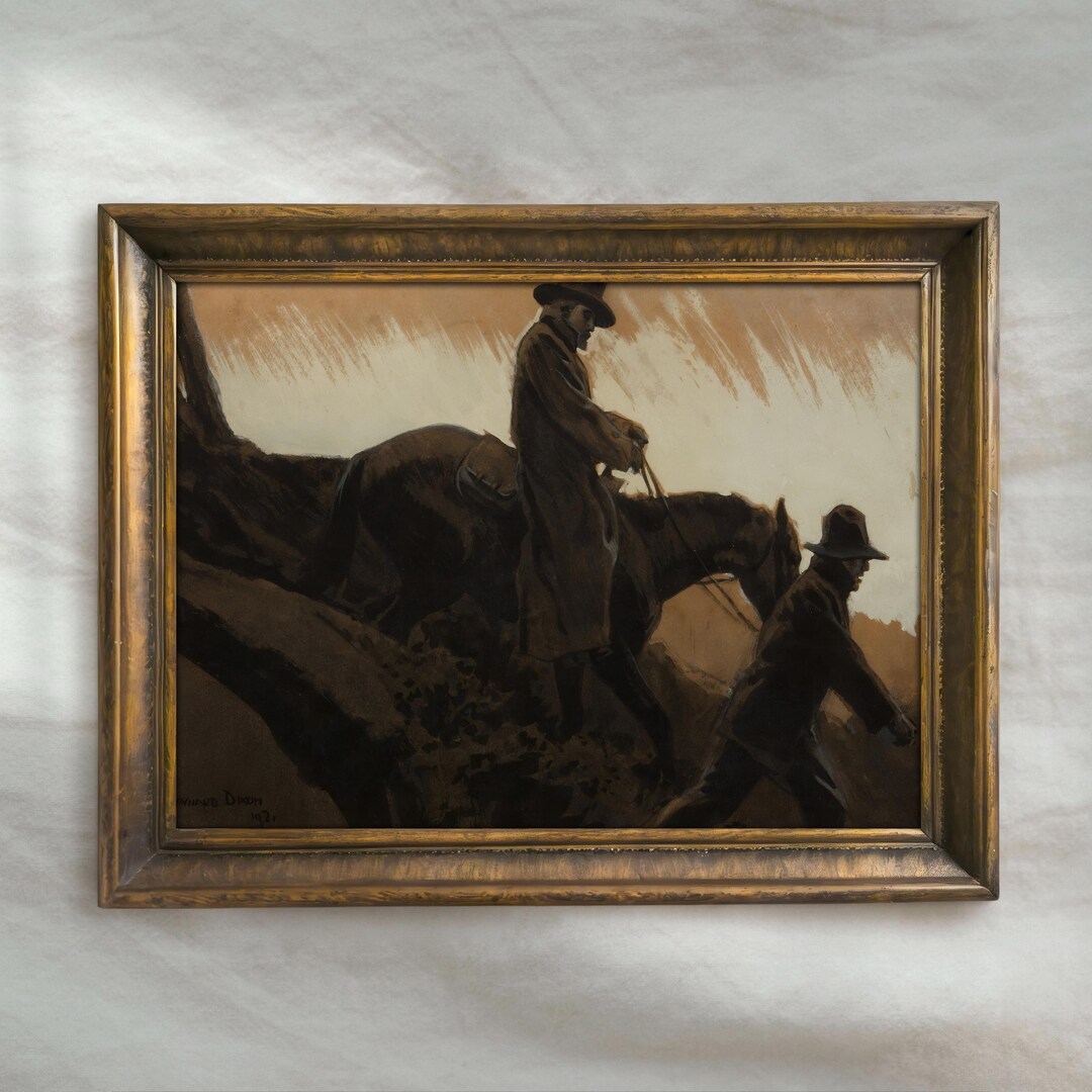 Vintage Horseback Riders Painting | Rustic Western Wall Art | Antique ...
