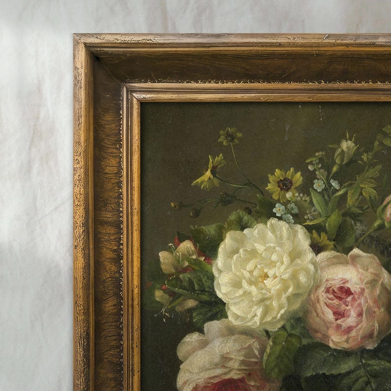 Vintage Rose Still Life Painting | Antique Romantic Floral Artwork ...