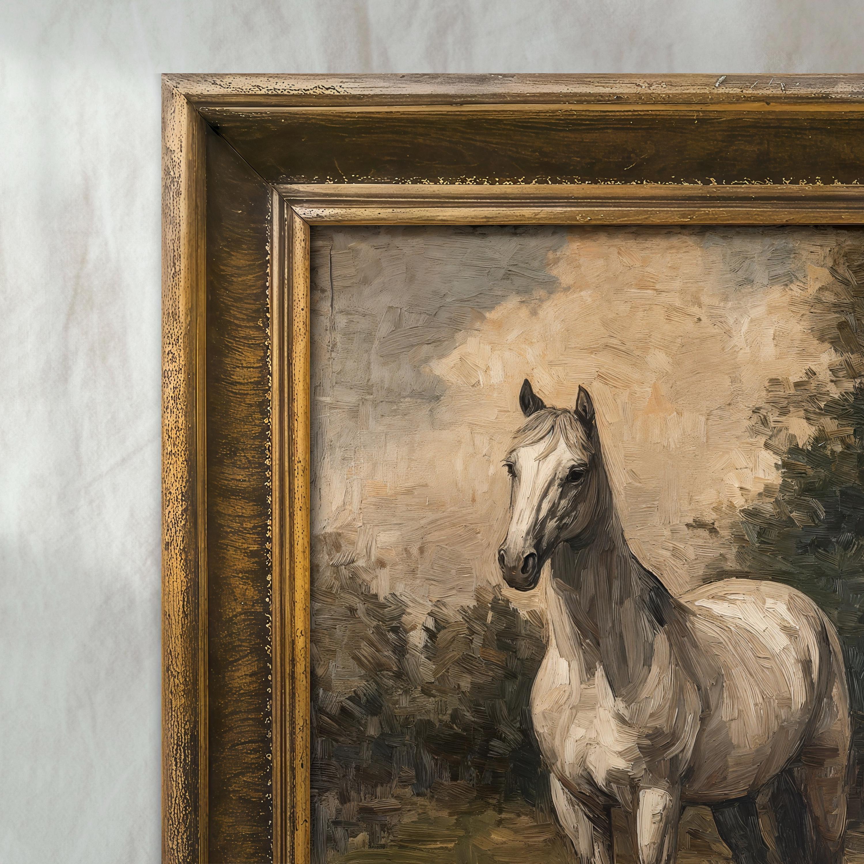 Antique White Horse Painting | Vintage Equestrian Wall Art | Rustic ...