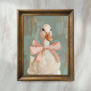 Duck with Pink Bow Painting |  Nursery Cottagecore Wall Art | Pastel Girls Room Decor | Mailed Print