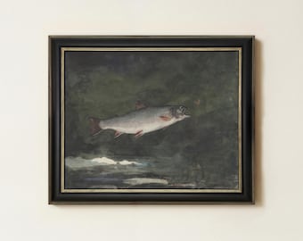 Vintage Trout Painting | Brook Trout Fish Artwork | Antique Lake House Decor | Fisherman Wall Art | Mailed Print