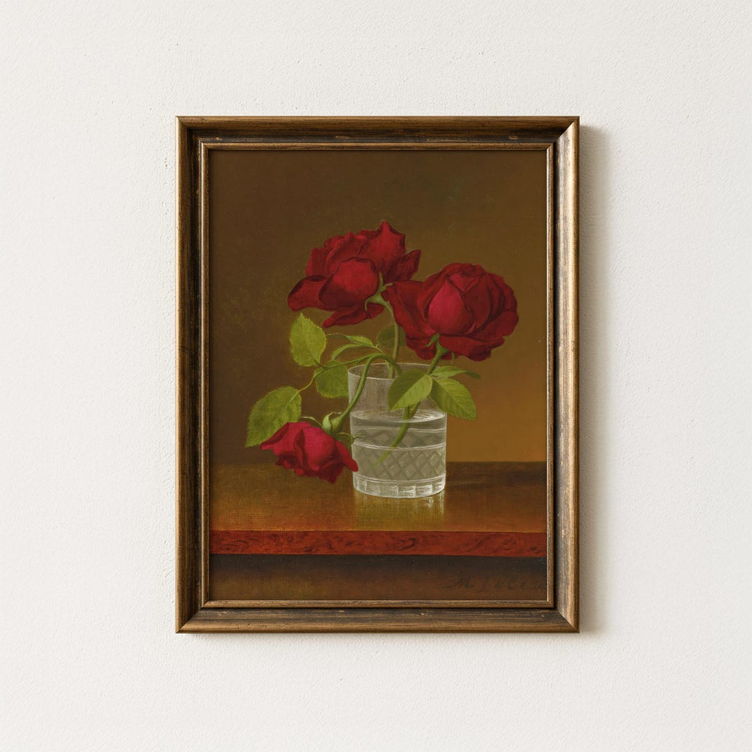 Vintage Red Roses Painting | Floral Still Life Wall Decor | Antique ...