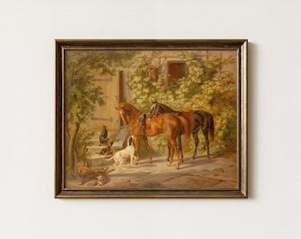 Vintage Horse Painting | Equestrian Wall Decor | Antique Farmhouse Artwork | Mailed Print
