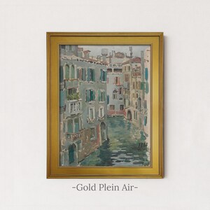 Vintage Venice Canal Painting | Antique European Wall Art | Italian Landscape Home Decor | Framed Art Gold Plein Air