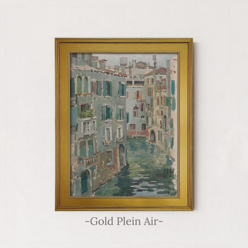 Vintage Venice Canal Painting | Antique European Wall Art | Italian Landscape Home Decor | Framed Art Gold Plein Air