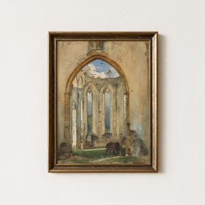 Vintage Ruins Painting | Antique Architecture Artwork | Rustic Medieval Arch Wall Art | Mailed Print