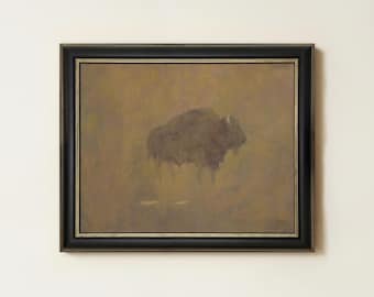 Vintage Buffalo Painting | Antique Bison Wall Art | Rustic Western Animal Decor | Mailed Print