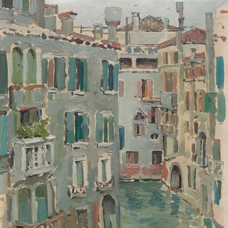 Vintage Venice Canal Painting | Antique European Wall Art | Italian Landscape Home Decor | Framed Art image 3