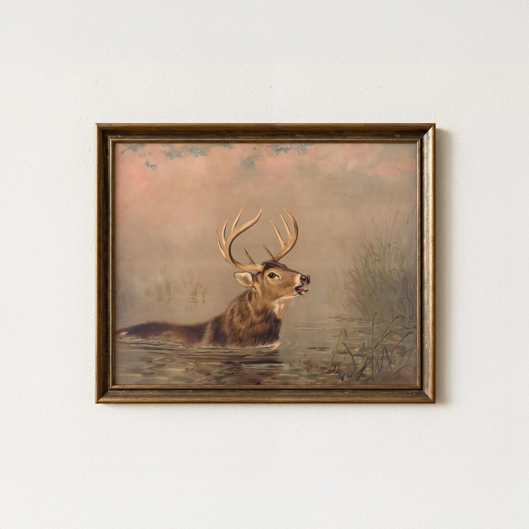 Vintage Deer Painting | Rustic Wildlife Wall Art | Antique Hunting ...