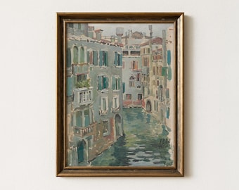Vintage Venice Canal Painting | Antique European Wall Art | Italian Landscape Home Decor | Mailed Print