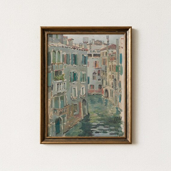 Vintage Venice Canal Painting | Antique European Wall Art | Italian Landscape Home Decor | Mailed Print