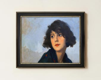 Vintage Woman Portrait Painting | Rustic Farmhouse Wall Art | Antique Female Home Decor | Mailed Print