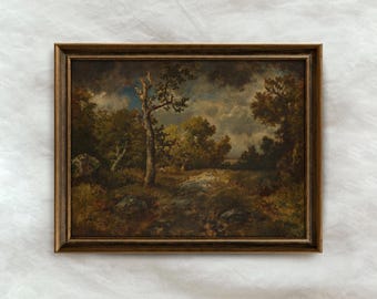 Dark Woodland Landscape Painting | Moody Forest Wall Art | Vintage Countryside Decor | Mailed Print