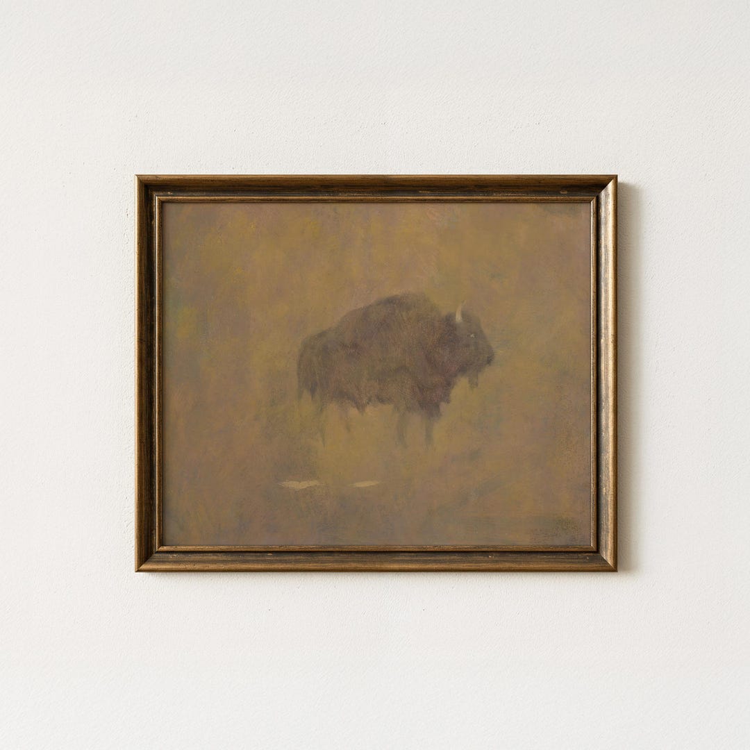Vintage Buffalo Painting | Antique Bison Wall Art | Rustic Western ...